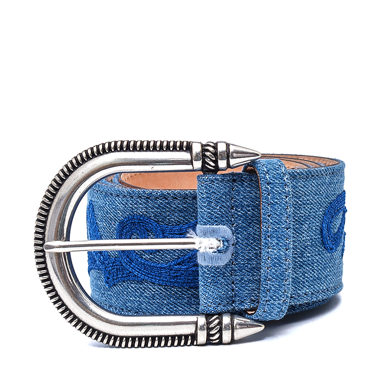  Etro-Blue Denim Embossed Silver Toned Buckle Belt 32||80 